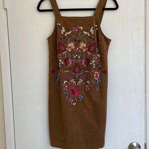 Abercrombie brown suede dress with embroidery